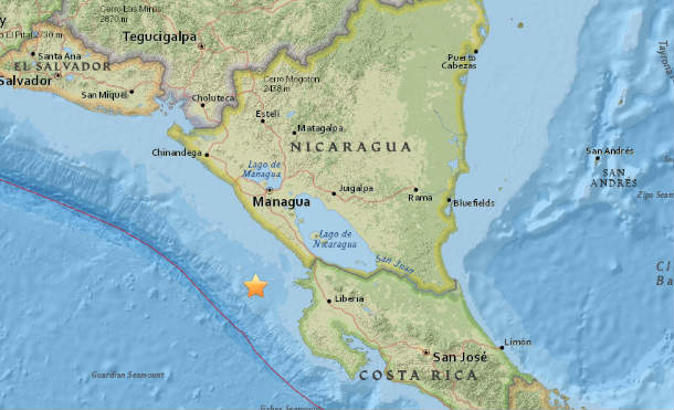 Un sismo de 4.9 grados de magnitud ocurrió a las 9:24 de la noche, hora de Nicaragua, en las costas del Pacífico