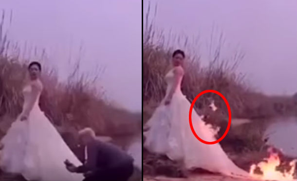 novia se tomó fotografía con fuego y terminó encendiendo todo el vestido