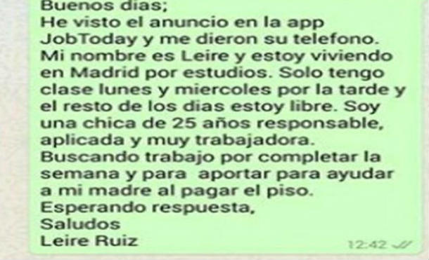 WhatsApp: Buscó trabajo como cocinera, pero un insólito “requisito” la indignó