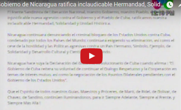 Gobierno de Nicaragua ratifica inclaudicable Hermandad, Solidaridad y Unidad Histórica con Cuba