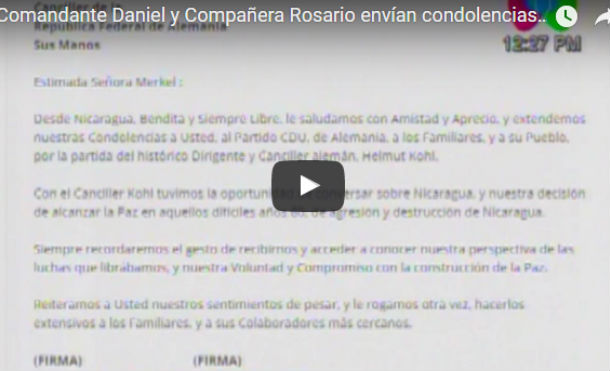 Comandante Daniel y Compañera Rosario envían condolencias a Alemania por fallecimiento de Helmut Koh