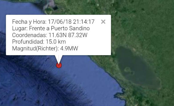 Sismo frente a Puerto Sandino