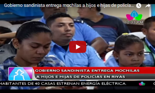 Gobierno sandinista entrega mochilas a hijos e hijas de policías en Rivas