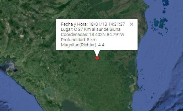 Ineter reporta dos sismos cerca de Siuna