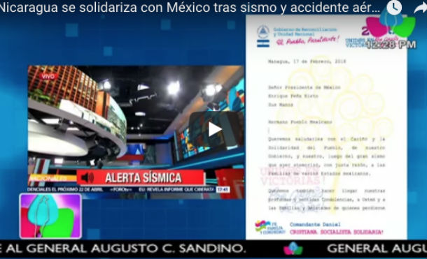 Nicaragua se solidariza con México tras sismo y accidente aéreo