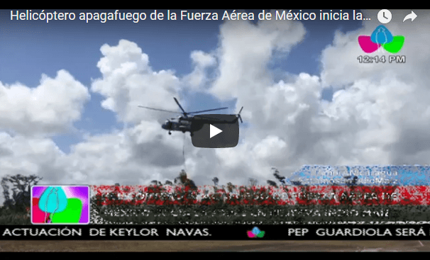 Helicóptero apagafuego de la Fuerza Aérea de México inicia labores en Reserva Indio Maíz