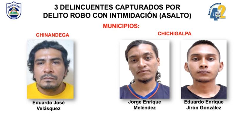 Delincuentes capturados por la Policía Nacional en Chinandega