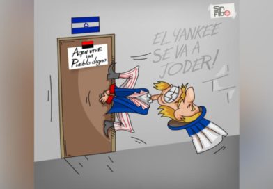 Ilustración de Estados Unidos intentando inmiscuirse en los asuntos internos de Nicaragua con sus “candidatos presidenciales”.