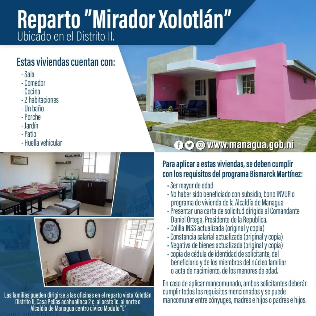 Estos son los requisitos para obtener una casa en la urbanización Mirador  Xolotlán