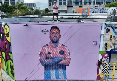 mural, primer, pinta, venezolano, Lionel, Messi, camiseta, Inter, usando, Alex, Campo, artista, dedicado,