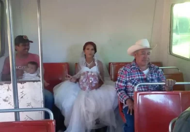 novia, conquista, redes, aborda, autobús, transporte, público, México, blanco, vestido, llegar, tiempo, boda, viaja, momento, Sonora, pareja,