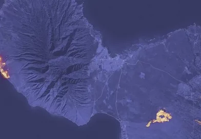 incendio forestal, Hawái, desde, espacio, imagen , magnitud, visible, devastación, causada, observatorio,