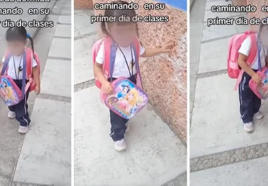 niña, pequeña, lucha contra el sueño, duerme, camino, rumbo, escuela, kinder, quedarse dormida, clases, viral, redes, tiktok,