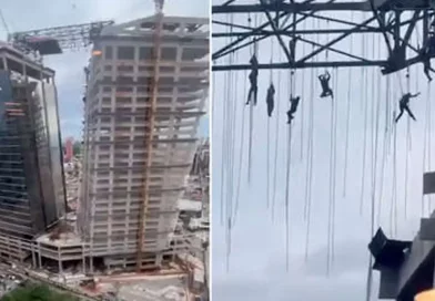 Brasil, obreros, trabajadores, obra, construcción, accidente, colapso, torre, 140 metros, altura, 33 pisos, colgados, terminan, fallecido, rescatan, estructura metálica,