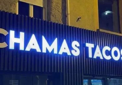 restaurante, francia, letrero luminoso, hamas tacos