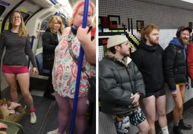 metro, Londres, personas, sin pantalones, mujeres, hombres, ropa interior, abrigos, chaqueta,