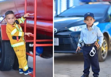 niño, pequeño, vestido, policía, bombero, estación, celebra, cumpleaños, cumple sueño, Nueva Guinea, Zelaya Central, fotografías,