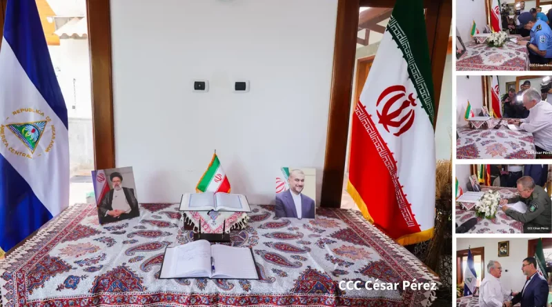Embajada de Irán, repsentantes, autoridades, Nicaragua, firma, libro de condolencias, Moslem Chenarí, muerte, presidente Ebrahim Raisi,