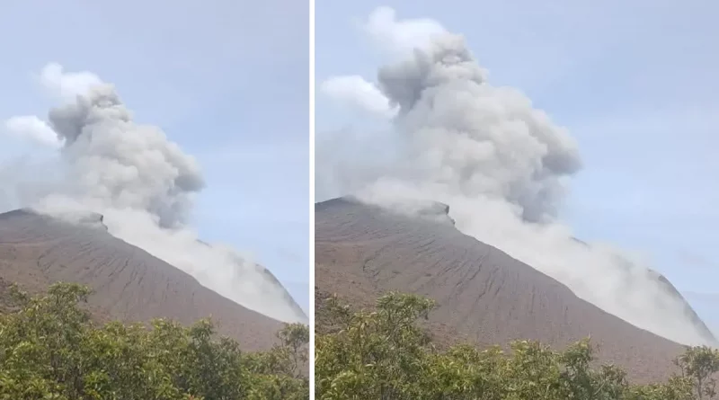 volcán, volcán Telica, León explosión, ceniza, actividad, salida de material, INETER, noche, lava,