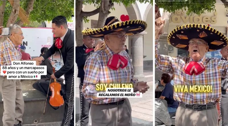 abuelito, chileno, don Alfonso, México, cantar, cumple su sueño, charro, mexicano, mariachi, viral, redes sociales, conquista, sombrero,