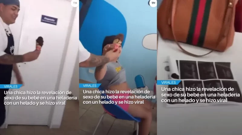 heladería, cono de helado, revelación de sexo, joven, viral, redes sociales, bebé, chocolate,